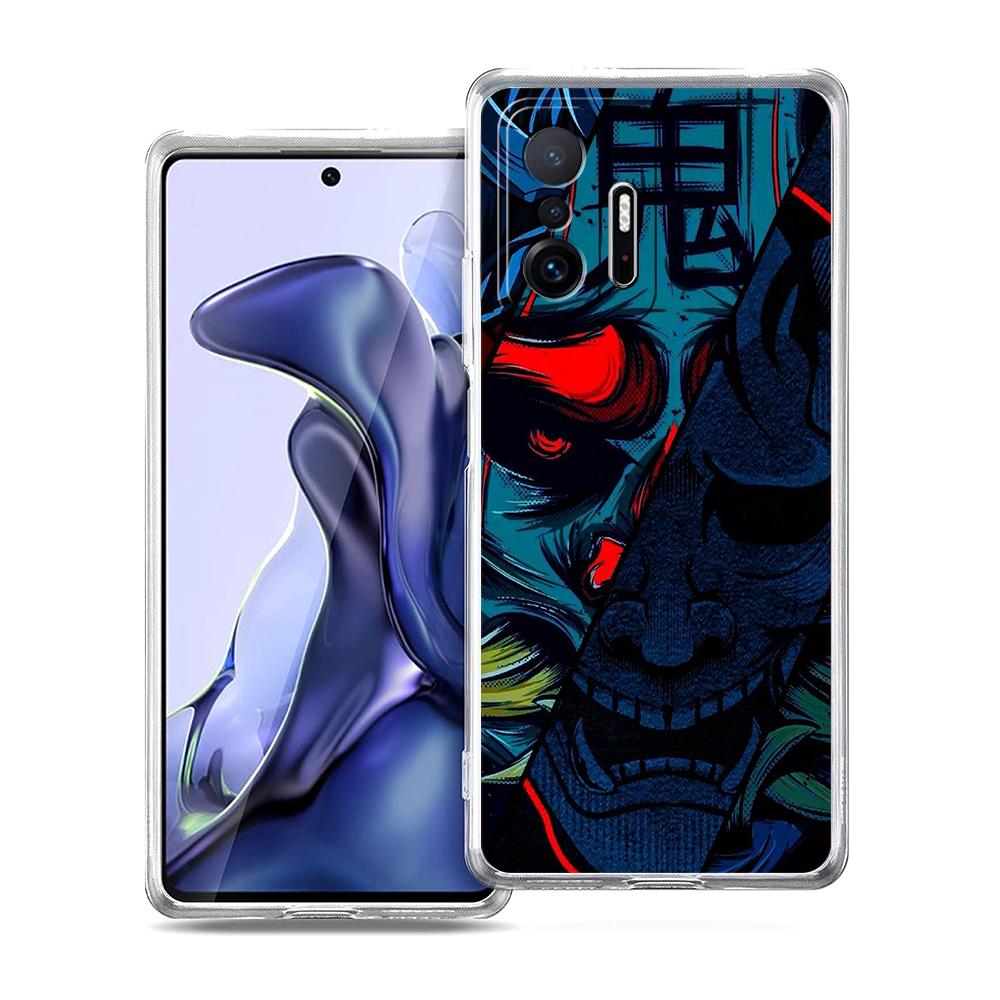 Transparent Phone Case for Xiaomi Mi 14 13 12 11 Ultra 13T 12T 11T Poco X3 NFC F3 F6 Pro Soft TPU Shell Japan Samurai Oni Mask