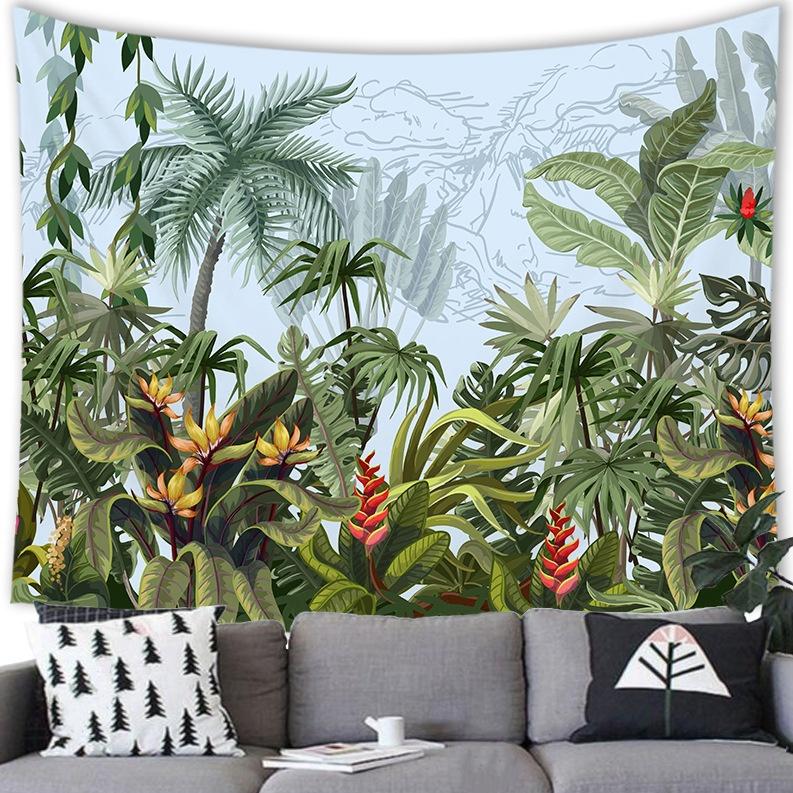 Home Decor Floral Tropical Jungle Fauna and Plant Leaves Tree Retro Style Tapestry Wall Hanging Room Poster Background Fabric