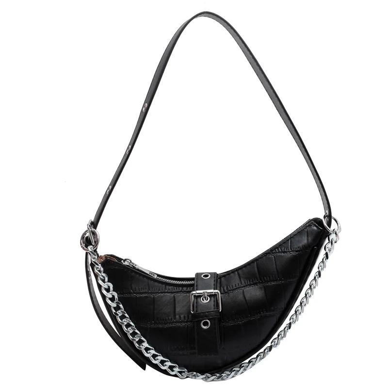 Hot Girl Style Fashion PU Compact Half Moon Shoulder Bags 2026 New Tiger Stripes Chains Sense of Luxury Crossbody Bags for Women