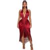Fringe Dress Halter Backless Asymmetrical Party Gown Tassel Midi Dress