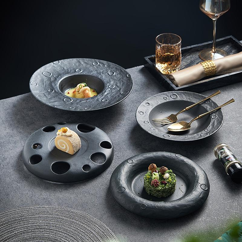 BRMeteorite Style Ceramic Plate French Restaurant Main Dish Cuisine Tableware Dessert Steak Plate Creative Home Kitchen TablewareEY
