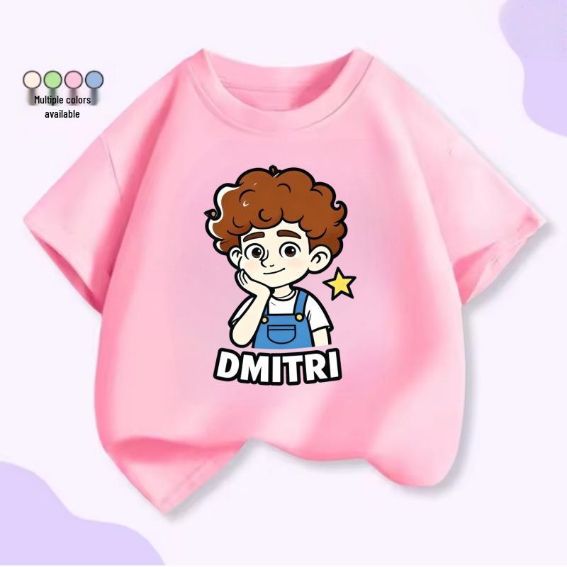 Unisex Kids Cartoon Print Cotton T-Shirt, Short Sleeve, Summer Trendy Top