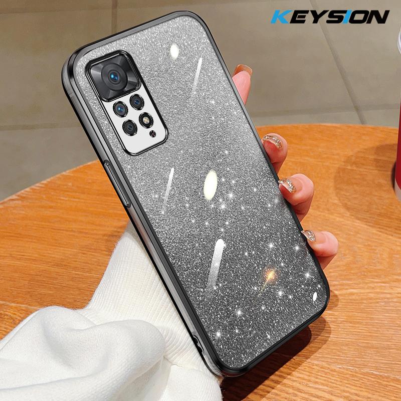 KEYSION Luxury Plating Glitter Phone Case for Redmi Note 11 Pro 11S 5G 11 Pro+ 5G Transparent Soft TPU Shockproof Cover
