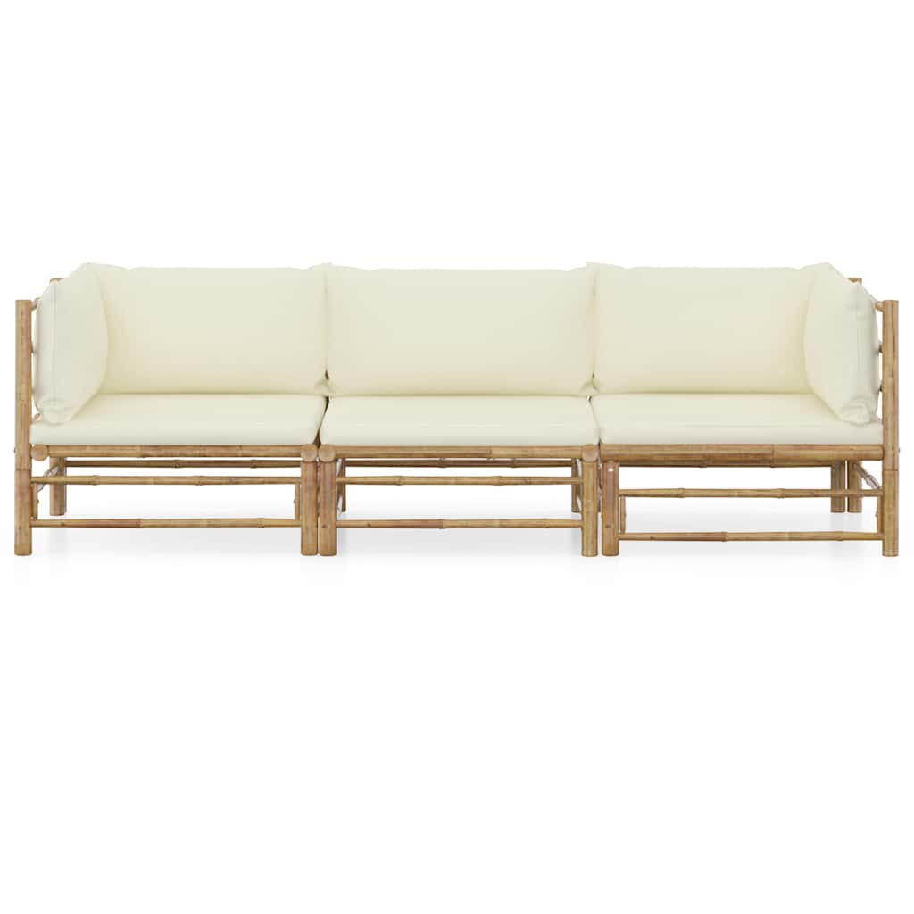 vidaXL 3-tlg. Garten-Lounge-Set mit Cremeweißen Kissen Bambus