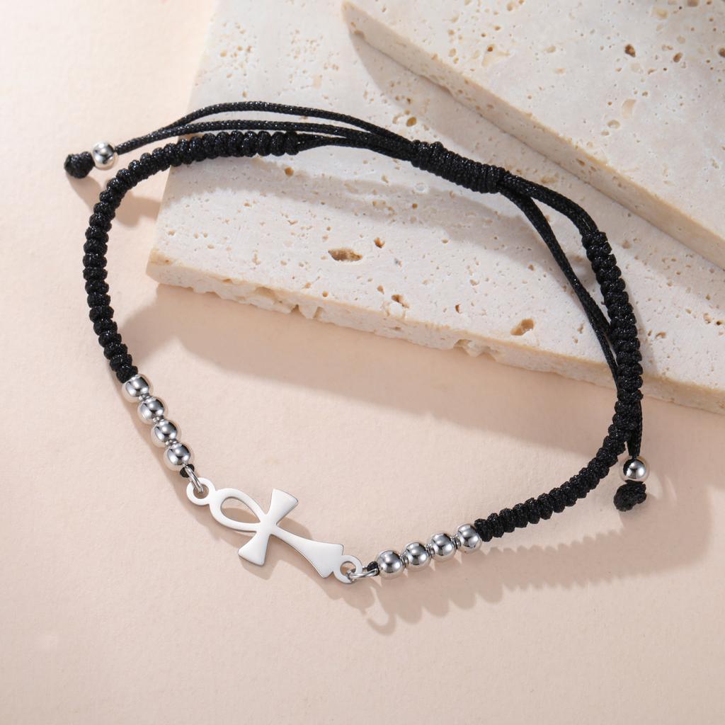 LIKGREAT Bracelet Croix Ankh Égyptienne Bracelet Symbole de Vie Réglable pour Femmes Hommes Bijoux Amulette en Acier Inoxydable Cadeau