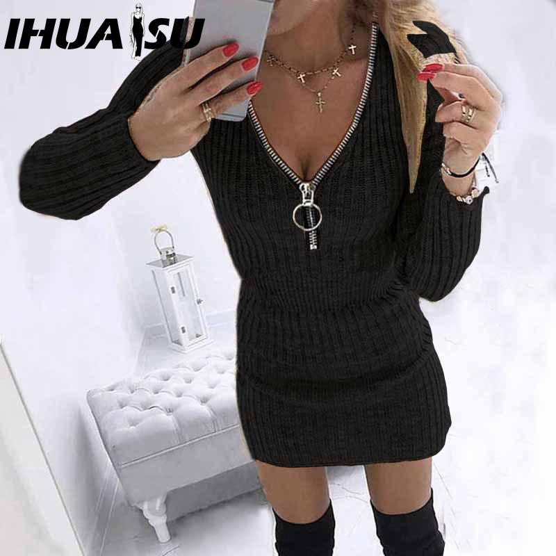 

IHUASU S-5XL Осенне-зимние женские юбки с запахом, трикотажное платье с длинным рукавом, талия на молнии, бедра XXXXL чёрный