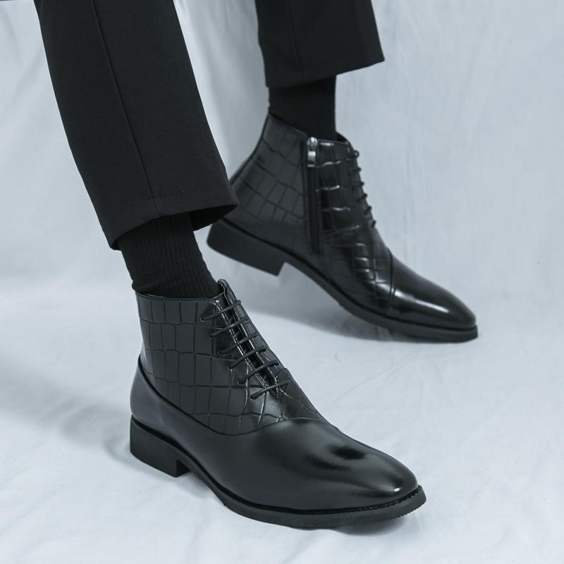 Men Casual Lacing Formal Business Ankle Boots Outdoor Boots Black Shoes Brown High Boots Large Size