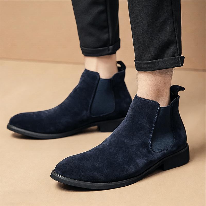 Pointed Suede Leather Casual Chelsea Ankle Boot For Men Luxury Designer Winter Brnad Trend Blue High Tops Shoes Zapatos Hombre