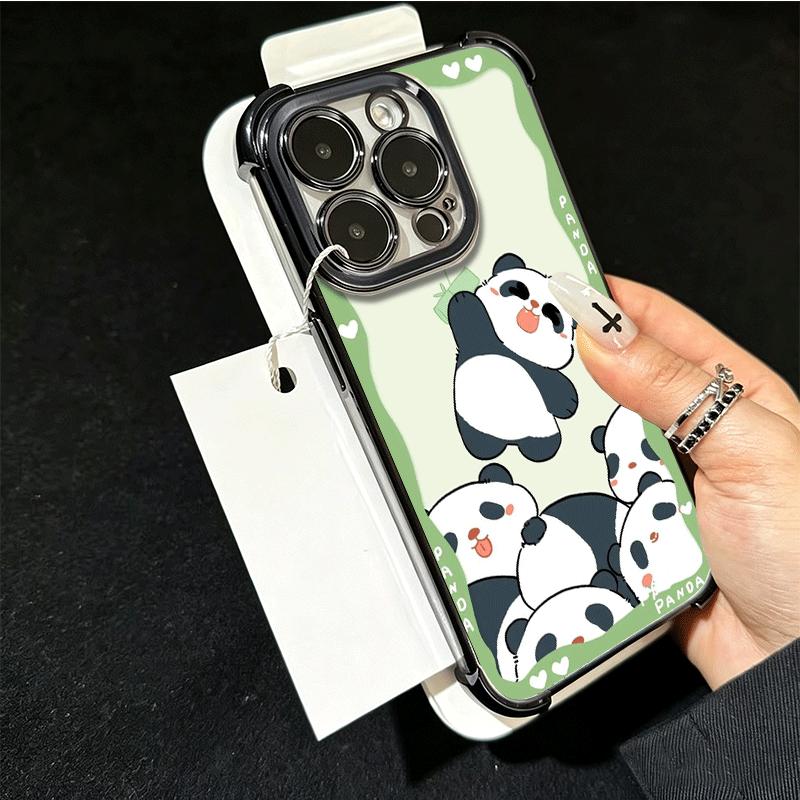 Cute Cartoon Panda Plating Phone Case For Xiaomi Poco X5 X6 X7 X8 Pro Max F8 Ultra F7 M8 M7 M5S Redmi 15C 15 14C 13C 13 X3 12C F