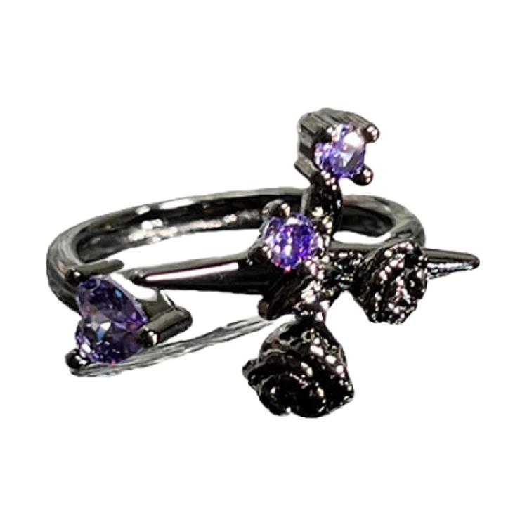 

Gothic Styles Adjustable Finger Rings Combining Crosses Designs and Flower Detail With Amethyst Embellishments 1