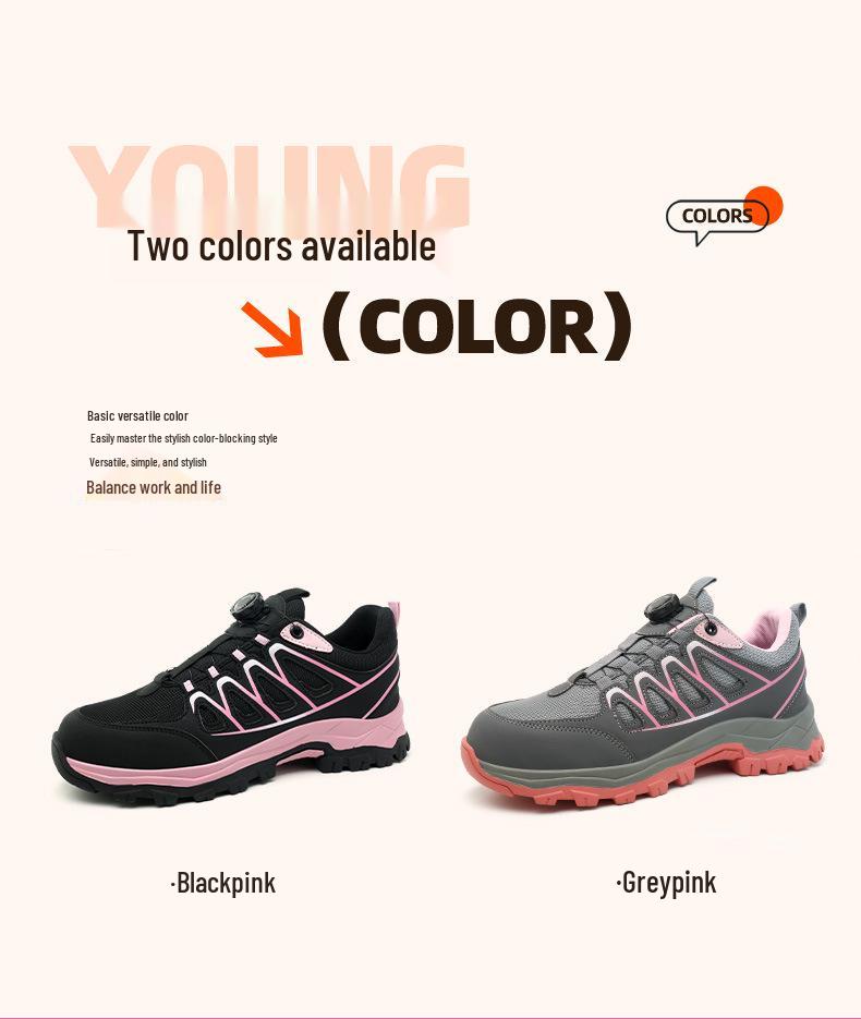 Women's Breathable Steel Toe Safety Shoes - Anti-Smash, Anti-Puncture, Anti-Odor with Rotating Button.