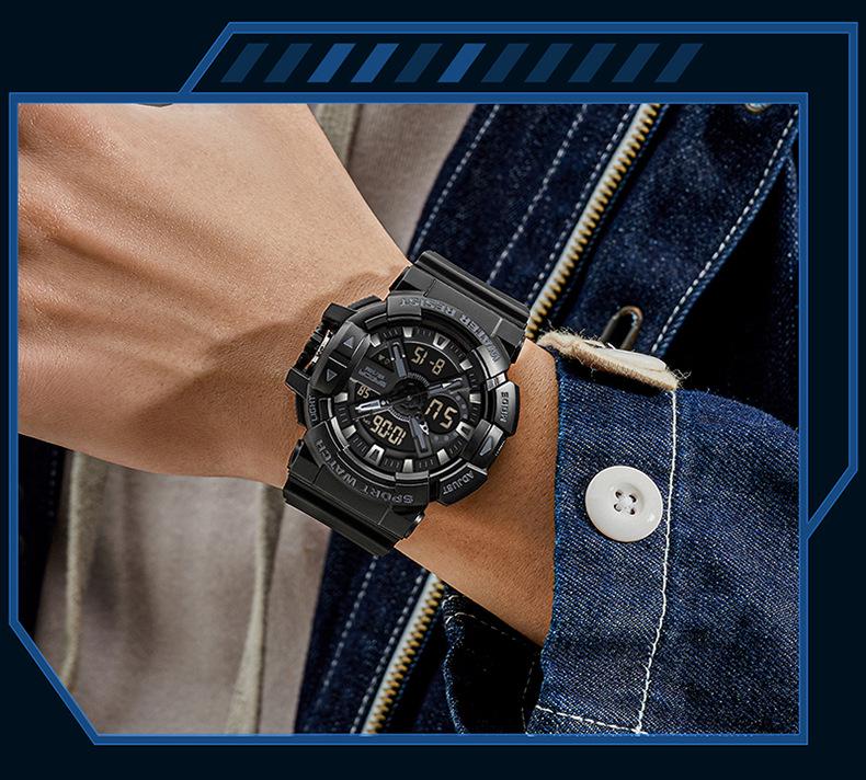 Sanda Men's Dual Display Waterproof Sports Watch: Multifunctional, Luminous, Fashionable, and Versatile for Outdoor Activities.