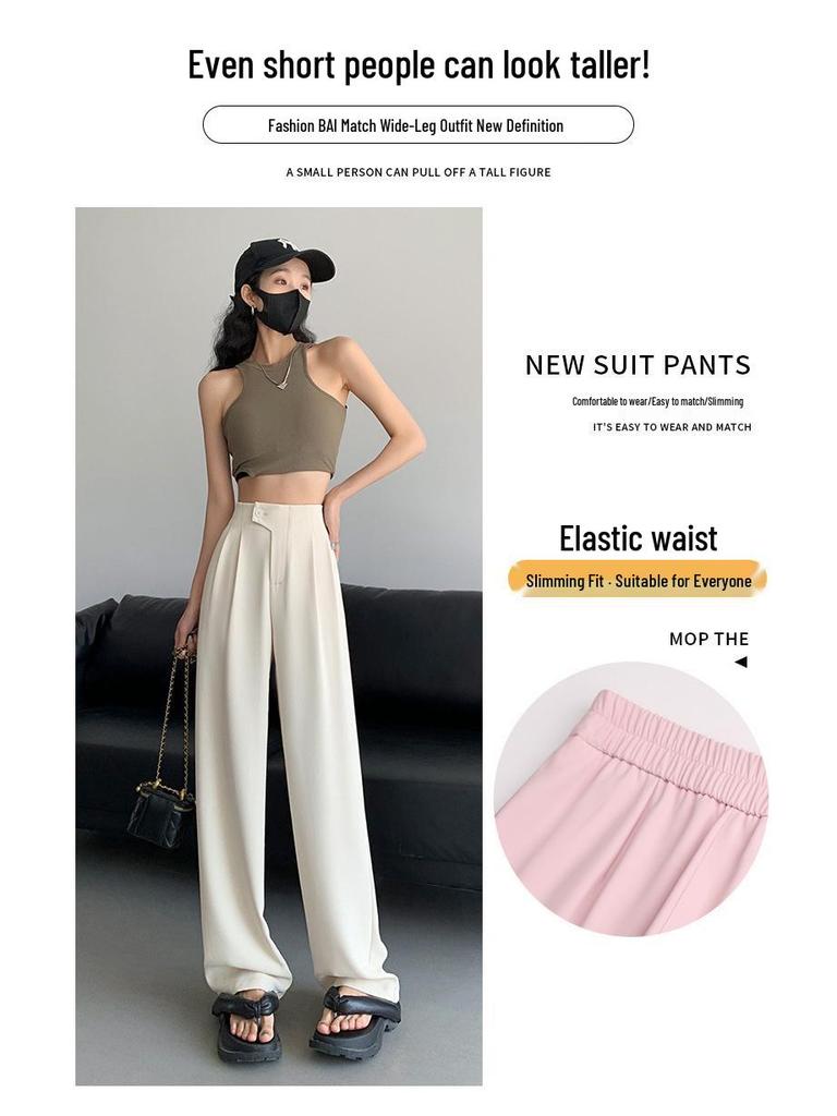 Women's Purple Ice Silk High-Waisted Wide-Leg Chiffon Pants - Summer Sun Protection, Loose Fit, Drapey Design.