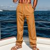 Men's Linen Casual Straight Leg Pants Loose Fit Breathable Summer Beach Trousers for