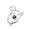 Capital R Initial Letter Emerald Women Adjustable Front Open Ring 925 Sterling Silver
