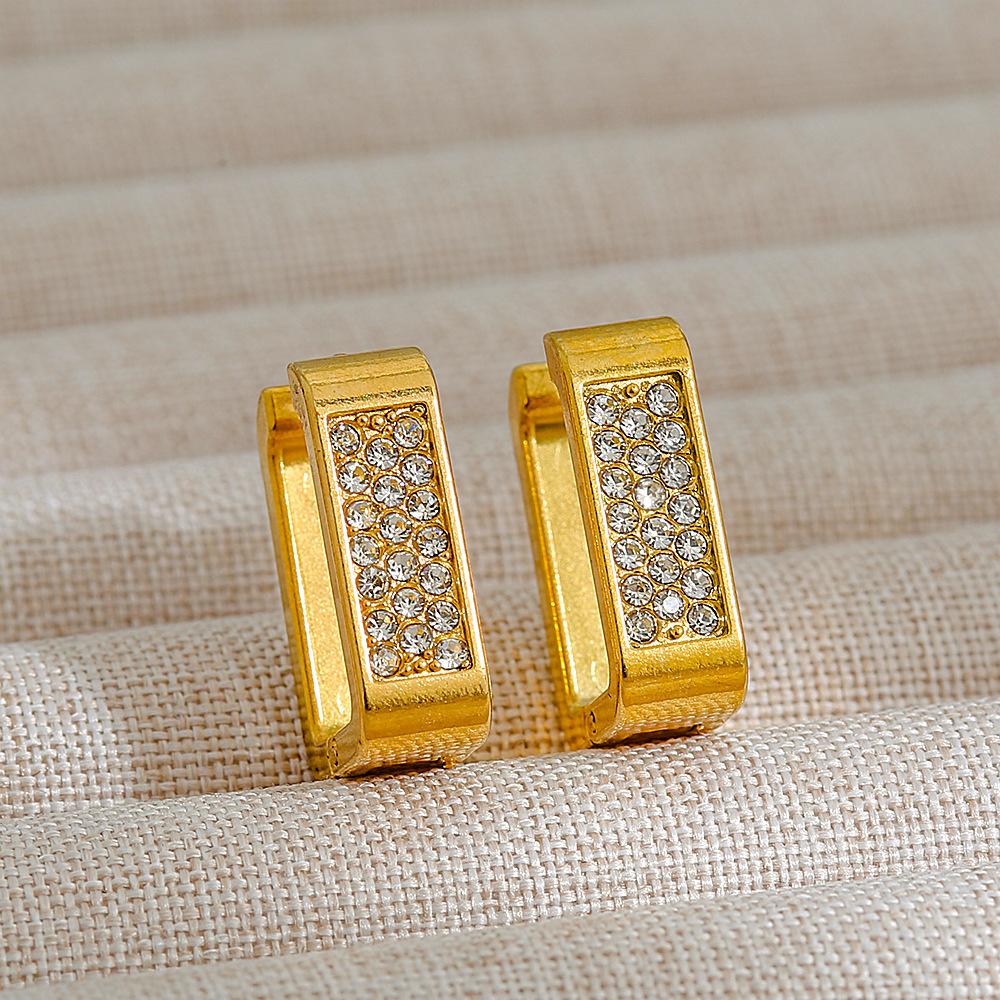 

Серьги с бриллиантами в геометрической форме, модный атмосферный дизайн, U-образные застежки для ушей