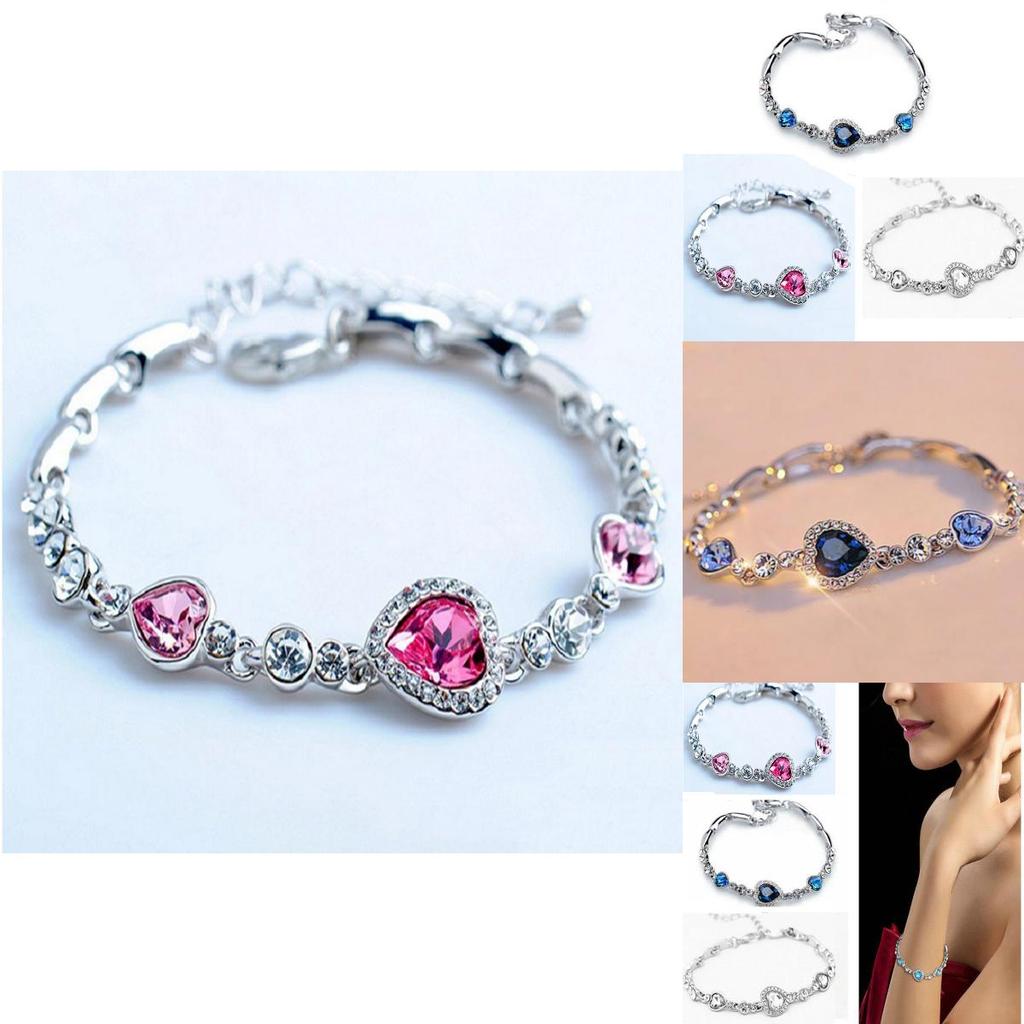 Braccialetto di Cristallo Cuore d'Oceano per Donna con Placcatura in Argento Gioielli alla Moda Regalo