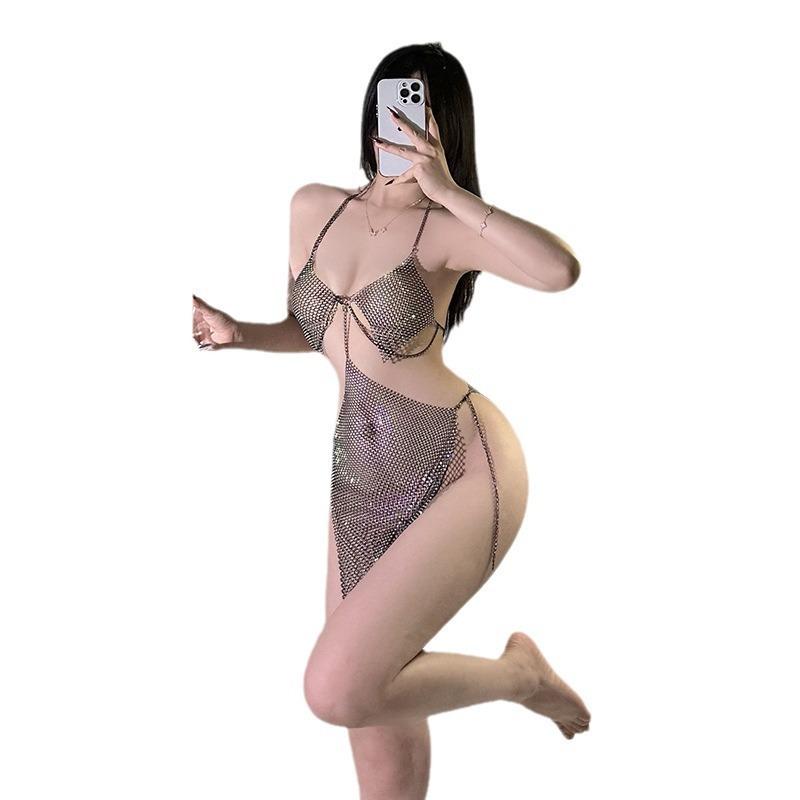 Sexy Lingerie Sexy Perspective Bright Diamond Suspender Dress Nightclub Passion Uniform Seduction