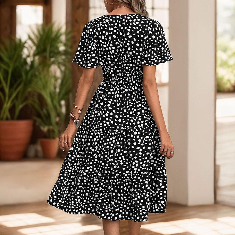 Summer Casual Vacation Fashion Personalized Short-sleeved Leopard Print Dress