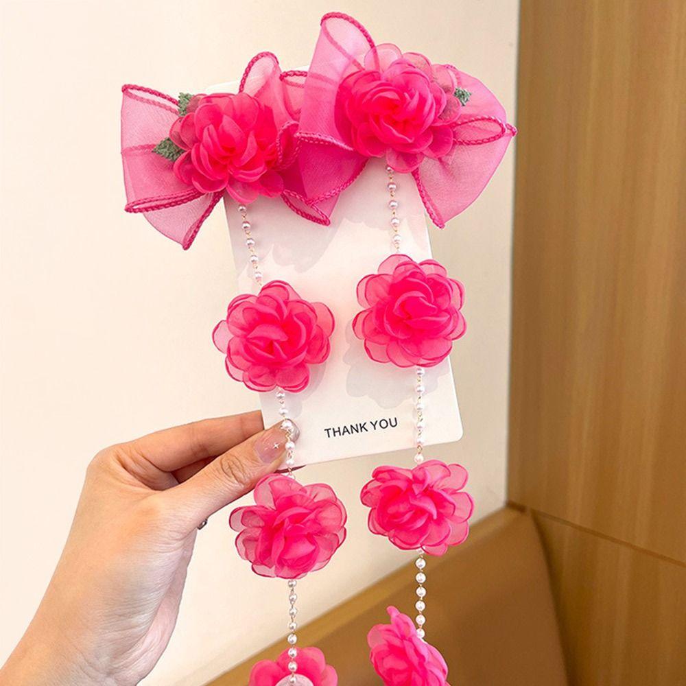 Braided Hair Chain Pearl Braided Hairpin Tassel Hair Clip New Children Flower Barrettes