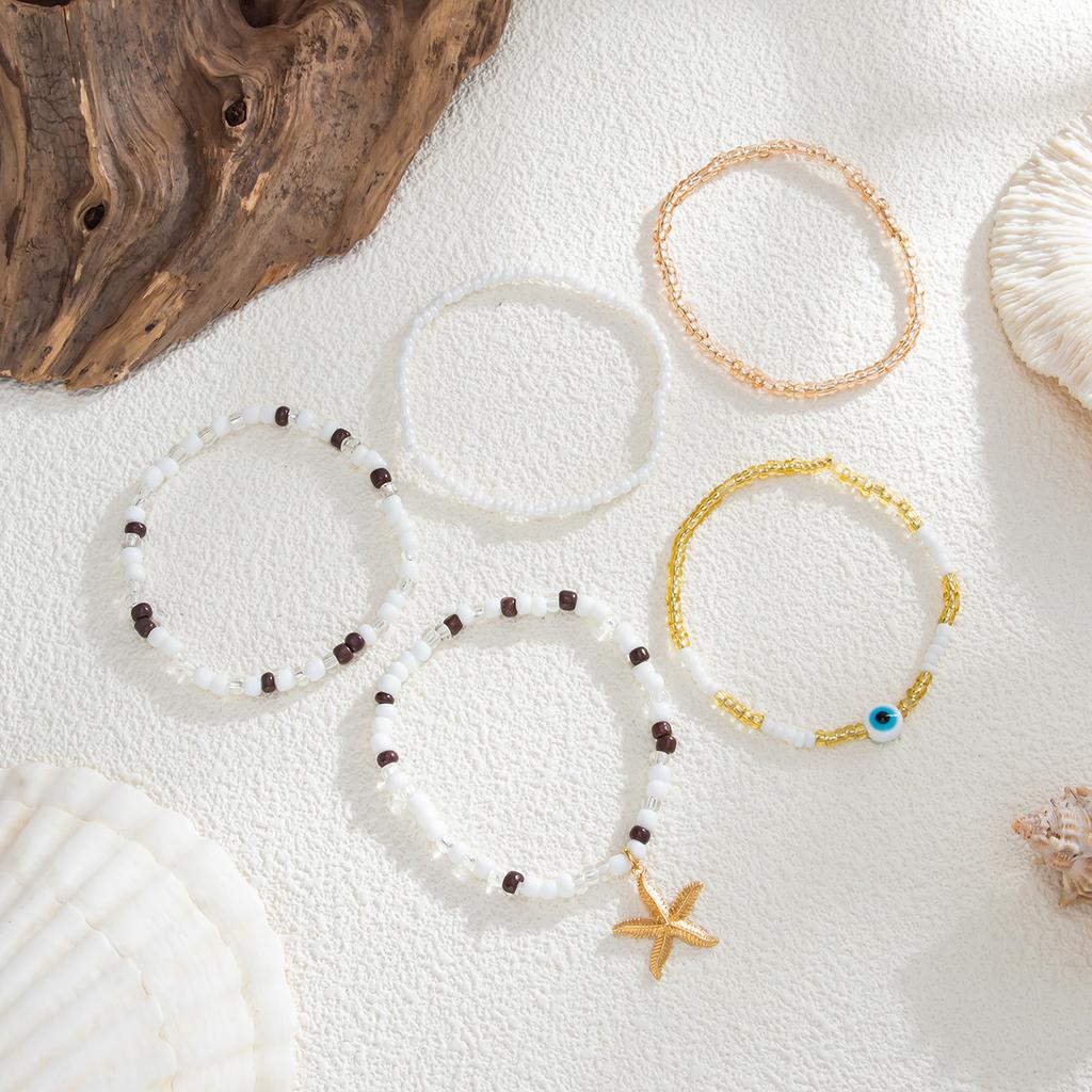 Bohemian Style Rice Bead Stacking Bracelet Beach Vacation Starfish Pendant Elastic Bracelet