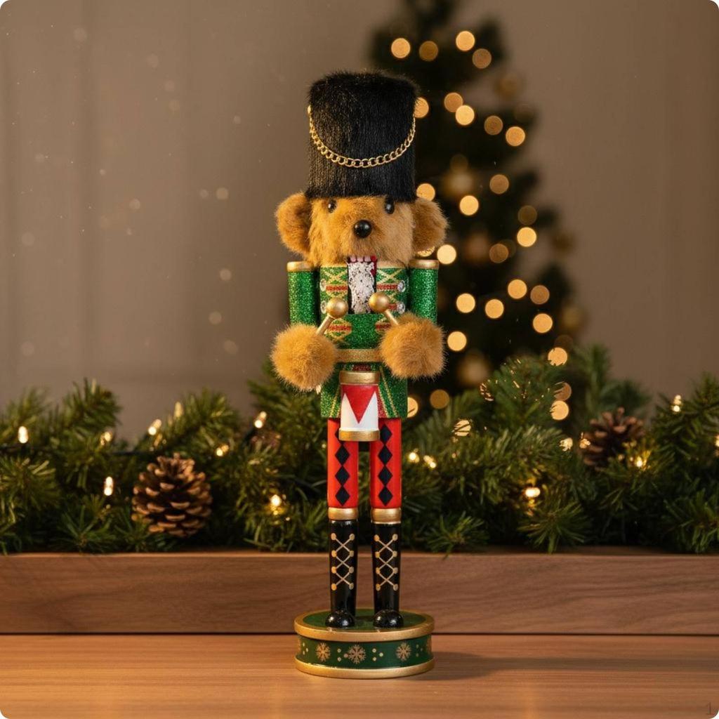 Animal Nutcracker Collectible Glitter Drum Tabletop Display Holiday Decor for Gift, Party