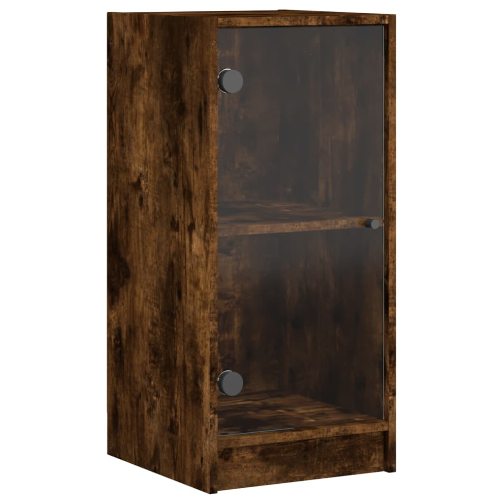 Vidaxl Cabinet With Glass Doors, Smoked Oak, 35X37X75.5 Cm