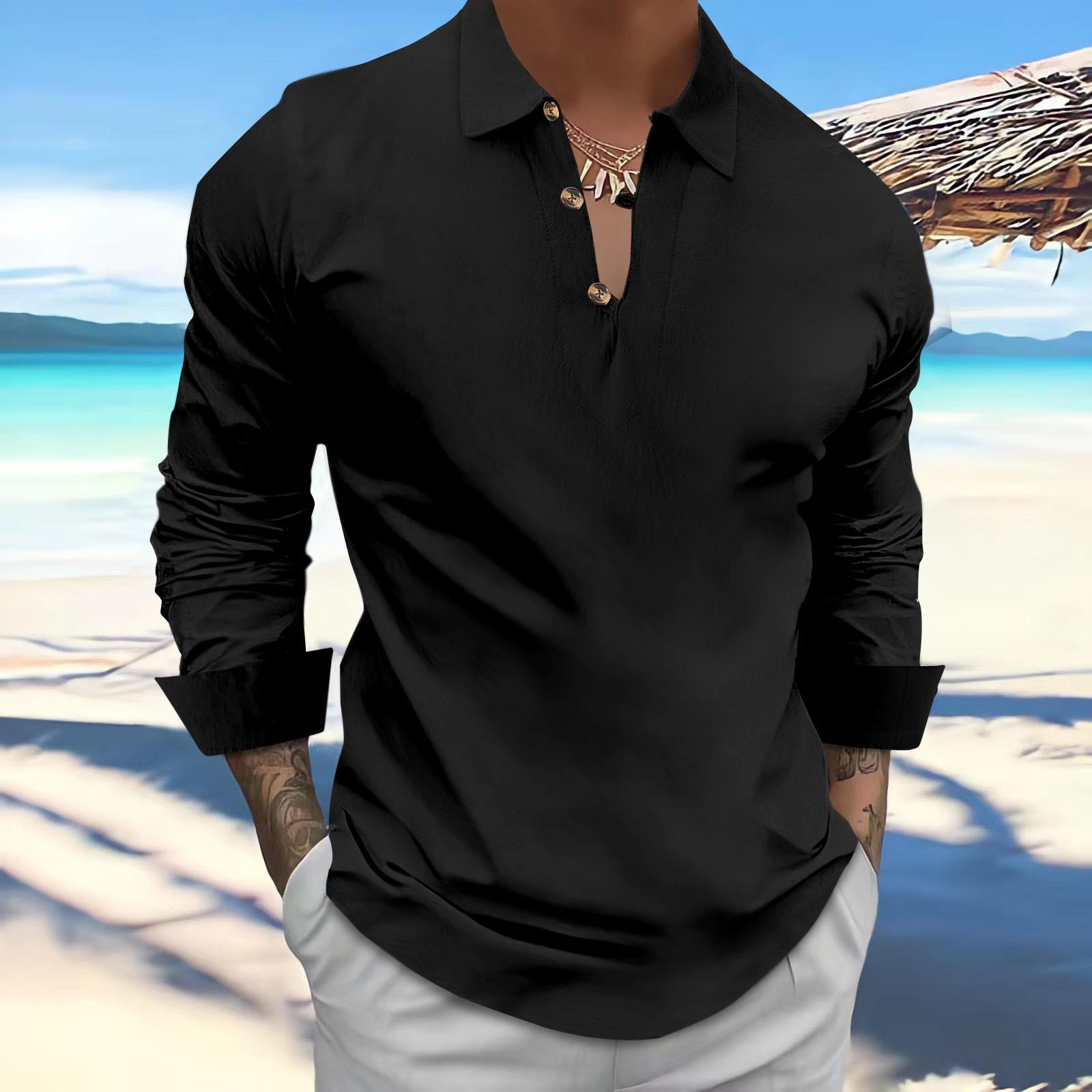 

Новая весенняя мода для отдыха, деловая спортивная футболка-поло для фитнеса, мужская рубашка с длинным рукавом и несколькими пуговицами для бизнеса и отдыха XXXL чёрный