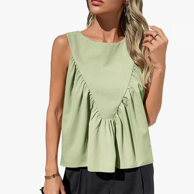 

Весна Новая Женская Мода Простой Универсальный Однотонный Плиссированный Жилет Без Рукавов L зелёный