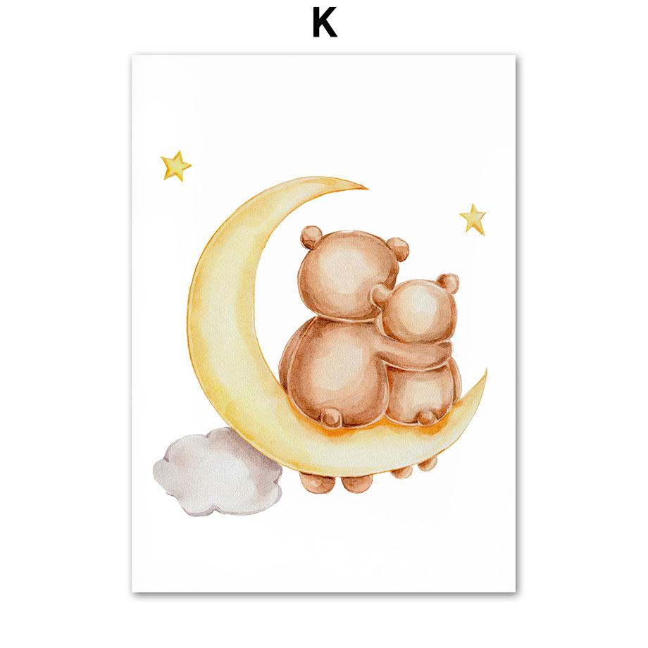 

Мультяшные Звезды Облака Луна Спящий Медведь Принт На Холсте Картина Скандинавский Постер Настенные Картинки Декор Детской Комнаты Малыша 21x30cm No Framed