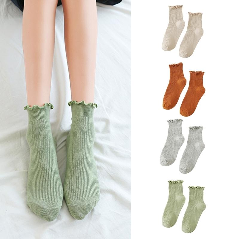 Women's Ruffle Socks,Casual Cotton Bootie Socks Cute Ankle Socks Breathable Sweet Frilly Crew Socks High Ankle Socks