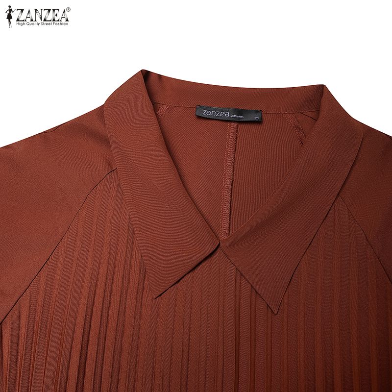 ZANZEA Women Lapel Collar Solid Color 3/4 Sleeve Dress