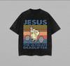Jesus Kreuzheben T-Shirt Lustiges Christliches Fitnessstudio Meme Vintage Gewaschene Baumwolle Retro Gewichtheben Grafik-T-Shirt Streetwear Top