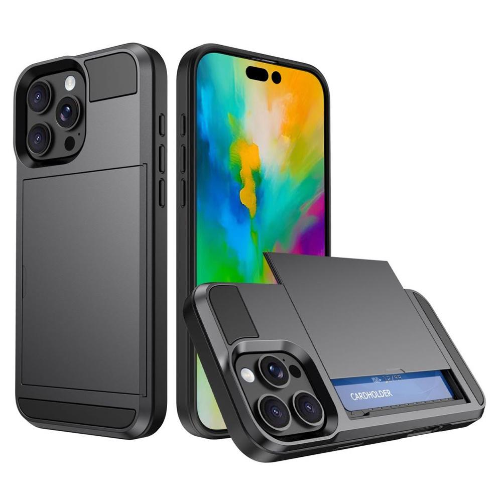 

For iPhone 16 Pro Case with Sliding Card Holder PC+TPU Phone Back Cover C