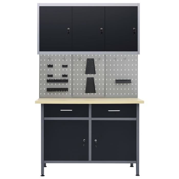 VidaXL Workbench with 3 Wall Panels and 1 Cabinet