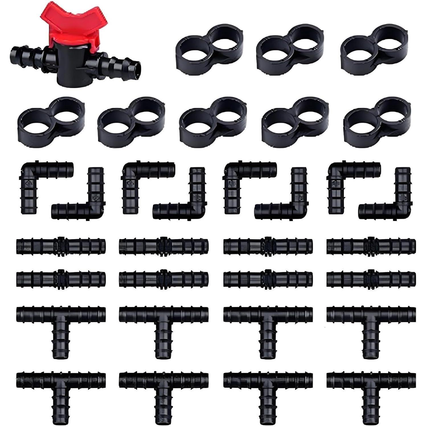 TopHomer 33 Pcs Barbed Connectors Irrigation Fittings Kit Quick Connect Drip Irrigation Barbed Connectors 1/2 Tubing Fittings Kit for Garden 33-Pack чёрный