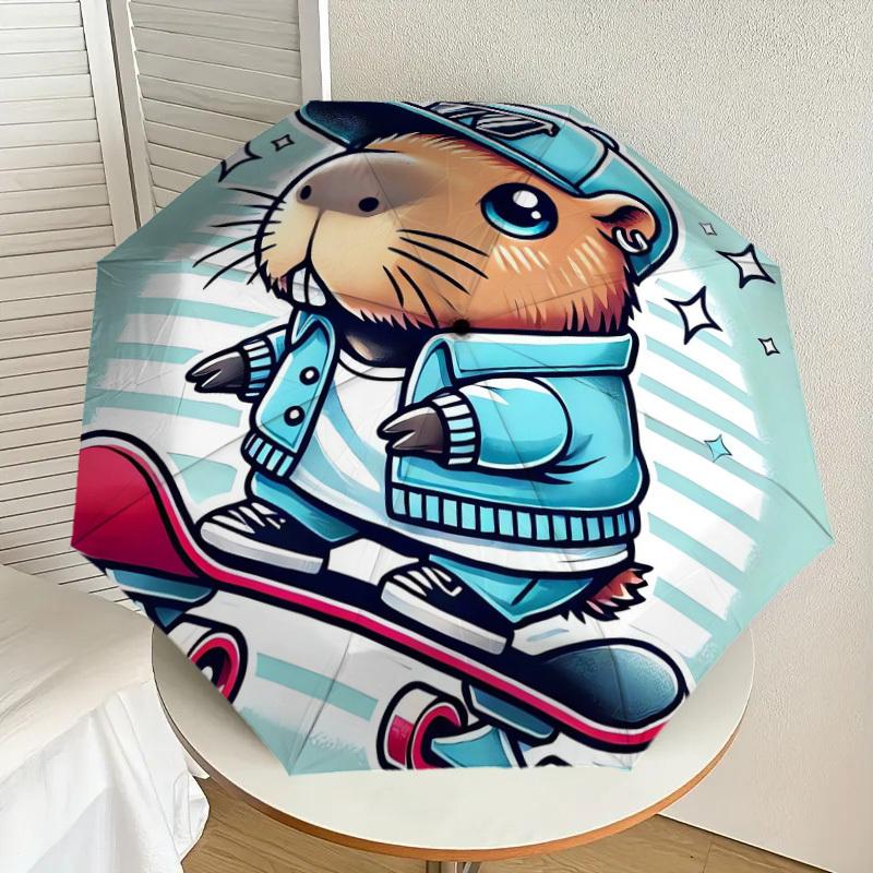 

1pc Skateboarding Hamster Fashion Umbrella with Plastic Handle,Suitable for All Seasons Home Travel Outdoor UmbrellaDD178