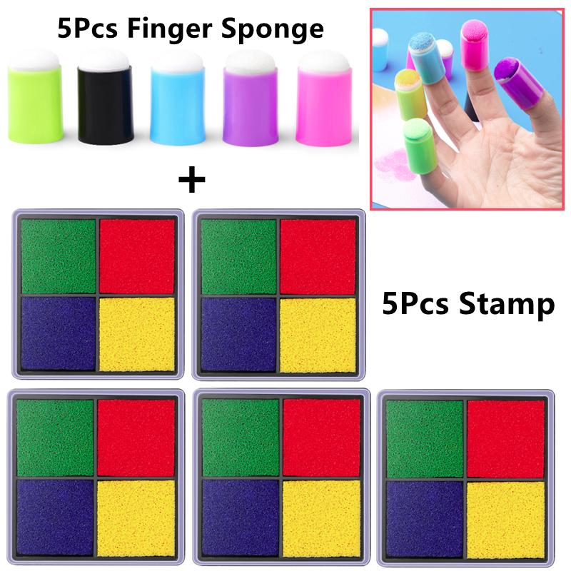 

(5pcs/set) 4 Colors Creative Stationery Four-Color Gradient Ink Pad DIY Finger Sponge Print Painting Seal Stamp Ink Pad