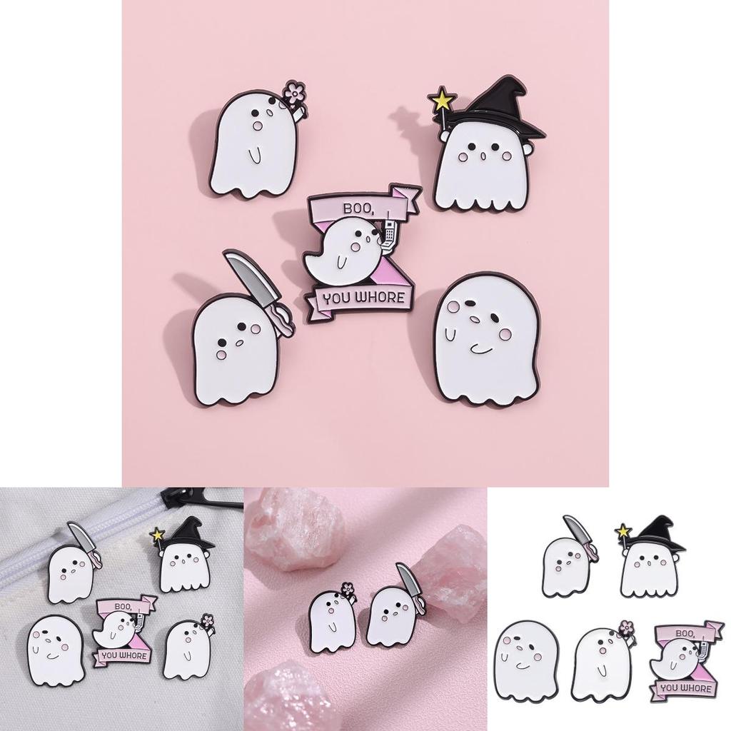 Adorable Cartoon Ghost Shaped Metal Brooch Cute Halloween Series Pin For All