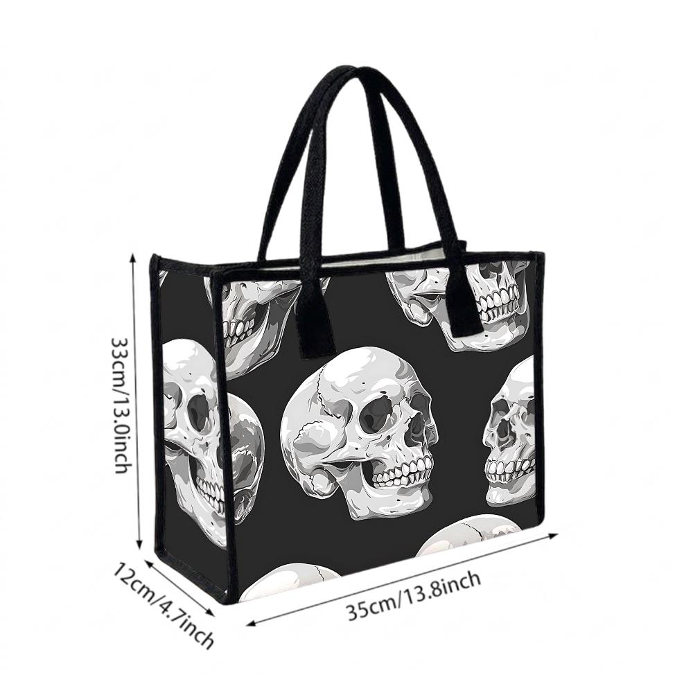 Skull Pattern Tote Bag Large Capacity Fashion Casual Shoulder Bag for Daily Use Shopping