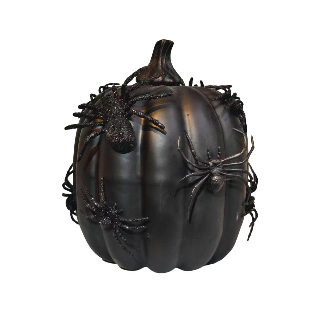 Foam Pumpkin Halloween Decoration with Spider Accents for Indoor Outdoor Use Tabletop Window Sill Shelf Display Seasonal Holiday Decor