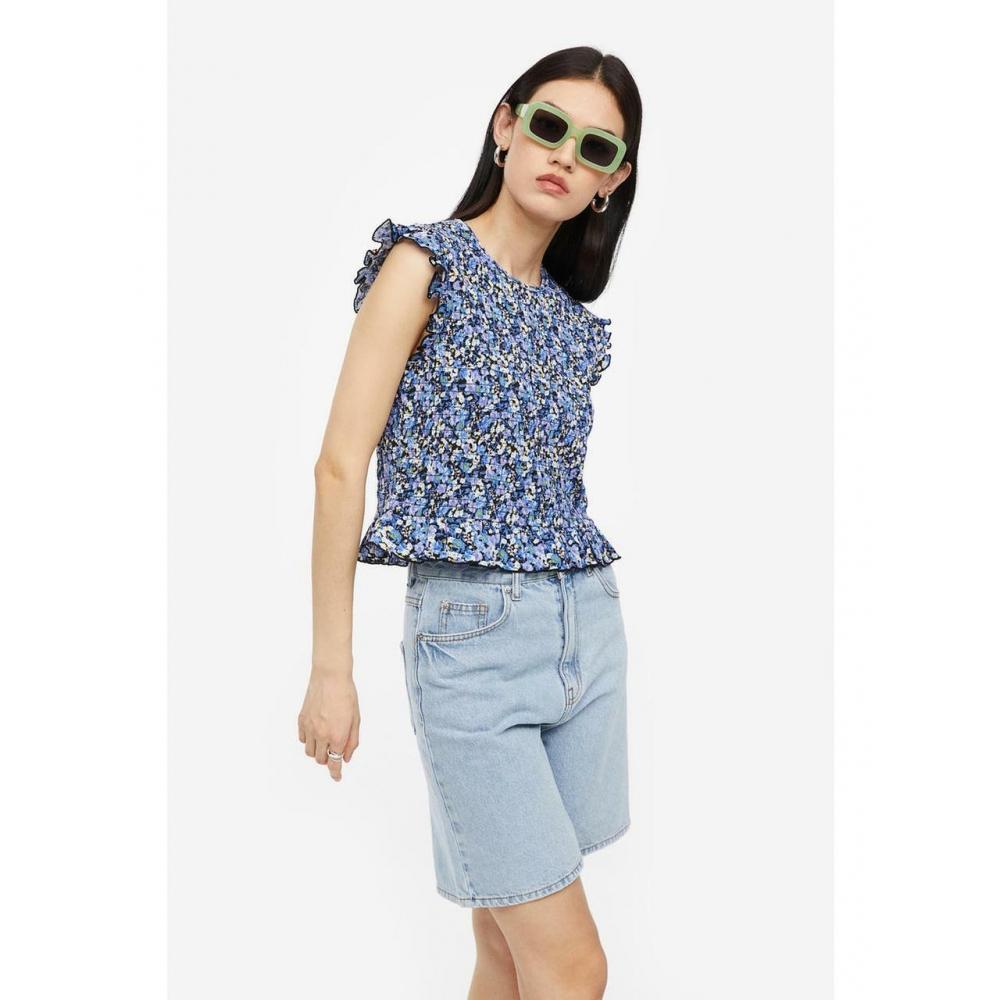 

H&M Crinkle Smoking Top Blue Floral 1180132001