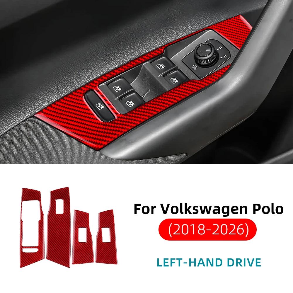 Carbon Fiber Window Switch Panel Frame Cover for Volkswagen Polo 2018-2026 LHD RHD Interior Trim