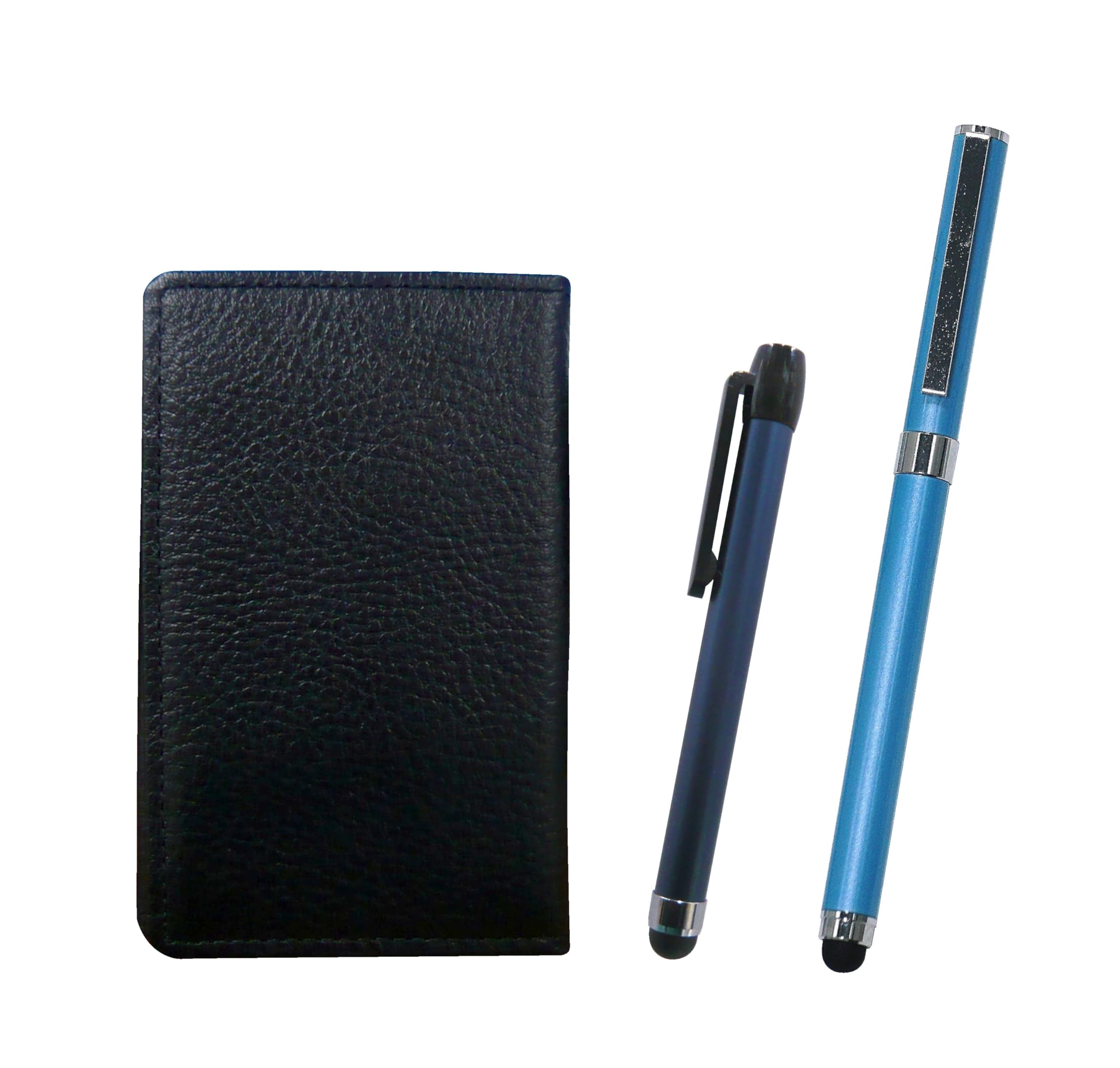 

Black grained cowhide business card holder with blue metal touch stick and smartphone cap ballpoint pen extra set touch/metal (Blue