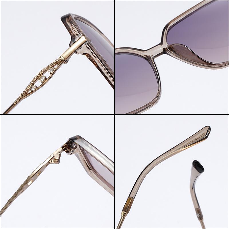 Women's High-End Rhinestone Large Frame Sunglasses with Hollow Zinc Alloy Legs and HD Polarized Lenses