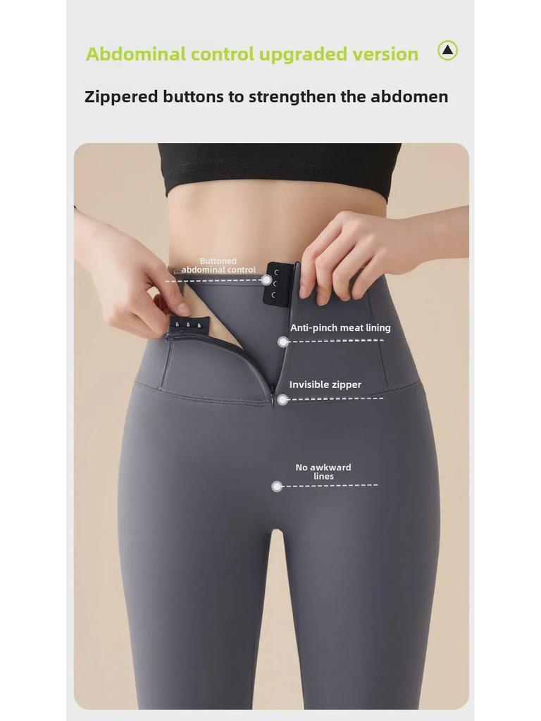 Korean Women's Autumn/Winter Velvet-Lined High-Waist Hip-Lifting Barbie-Style Buttoned Yoga Pants