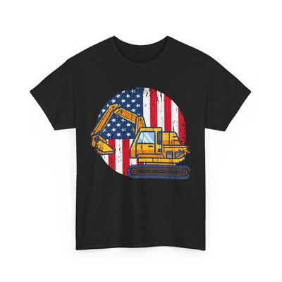 Construction Excavator USA Flag Shirt, Digger Vehicles Lovers Men Boys T-shirt