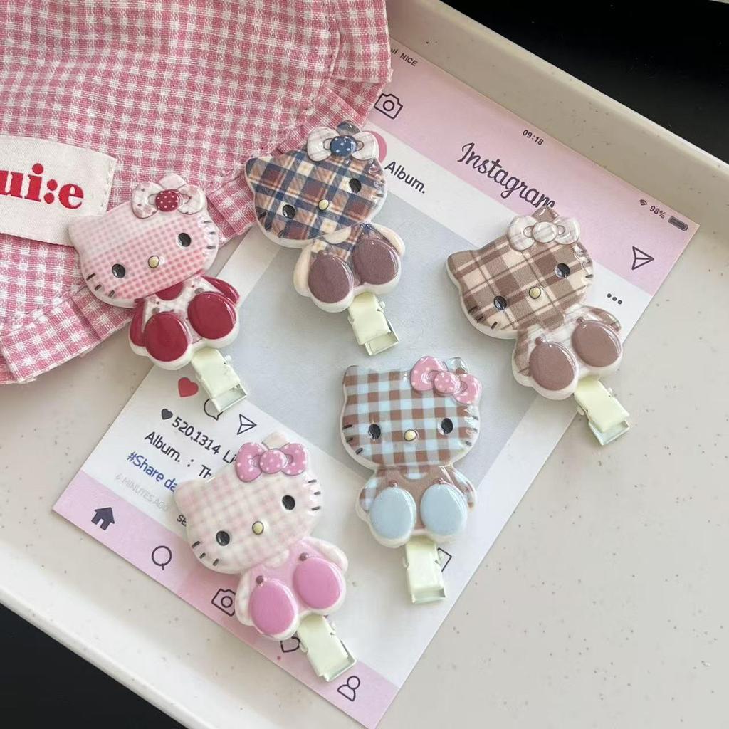 Large Plaid Cartoon Cat Hair Clip - Versatile Japanese Style Bangs Accessory