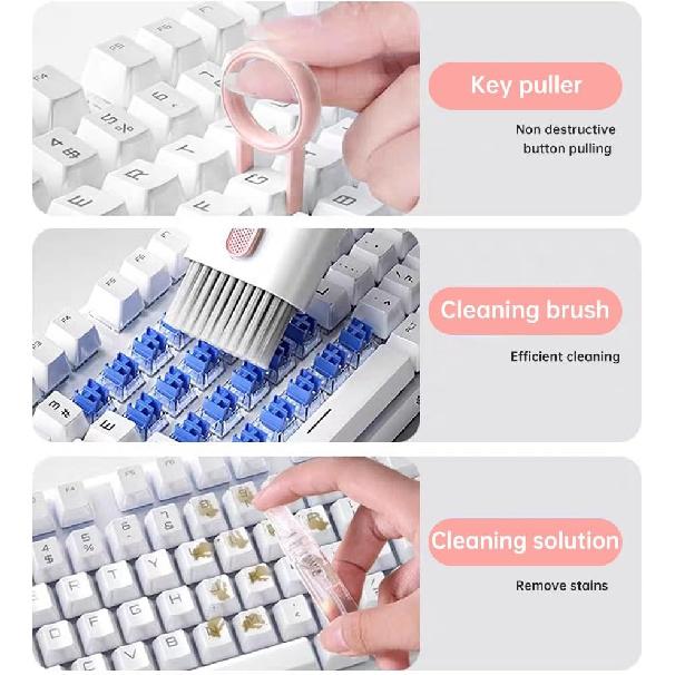 7 In 1 Laptop Cleaning Kit Keyboard Cleaner,Computer Screen Cleaning Brush Tool,Computer Cleaning Tools Kit Corner Gap Duster Keycap Puller(Pink)