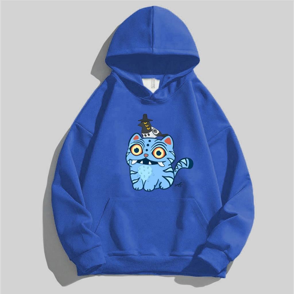 Children's Kpop Style Hooded Sweatshirt with Cute Tiger and Crow Cartoon Girl Hoodies on Top